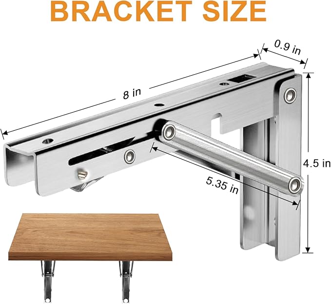 Heavy-Duty Foldable Wall Shelf Brackets - 2-Pack 304 Stainless Steel Triangular Supports with One-Click V1107-CS-ZWJSJZJ8