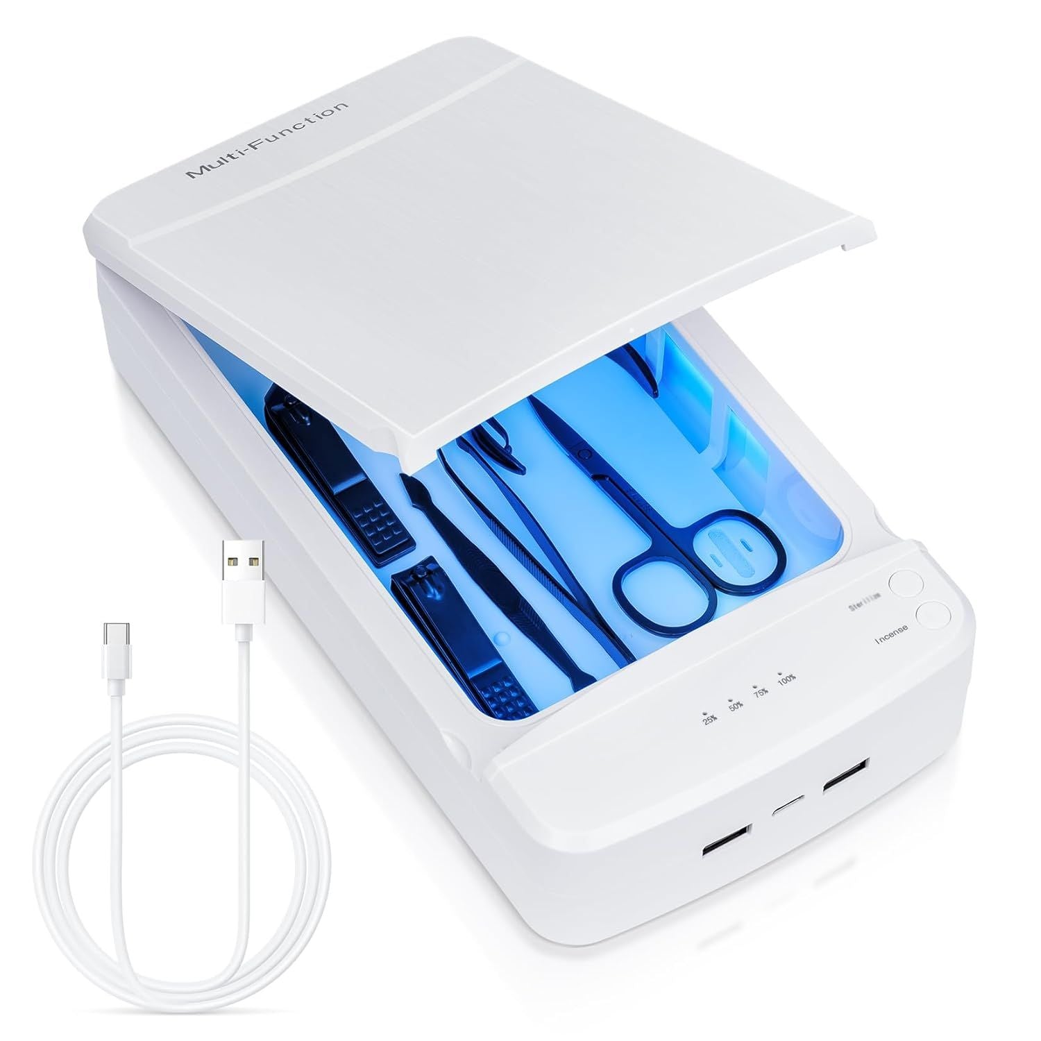 Multi-Function UV Sterilizer Box with Blue LED Light - 99.9% Germ Elimination, Dual Sterilize & Aromatherapy V1107-CS-ZWXSJH