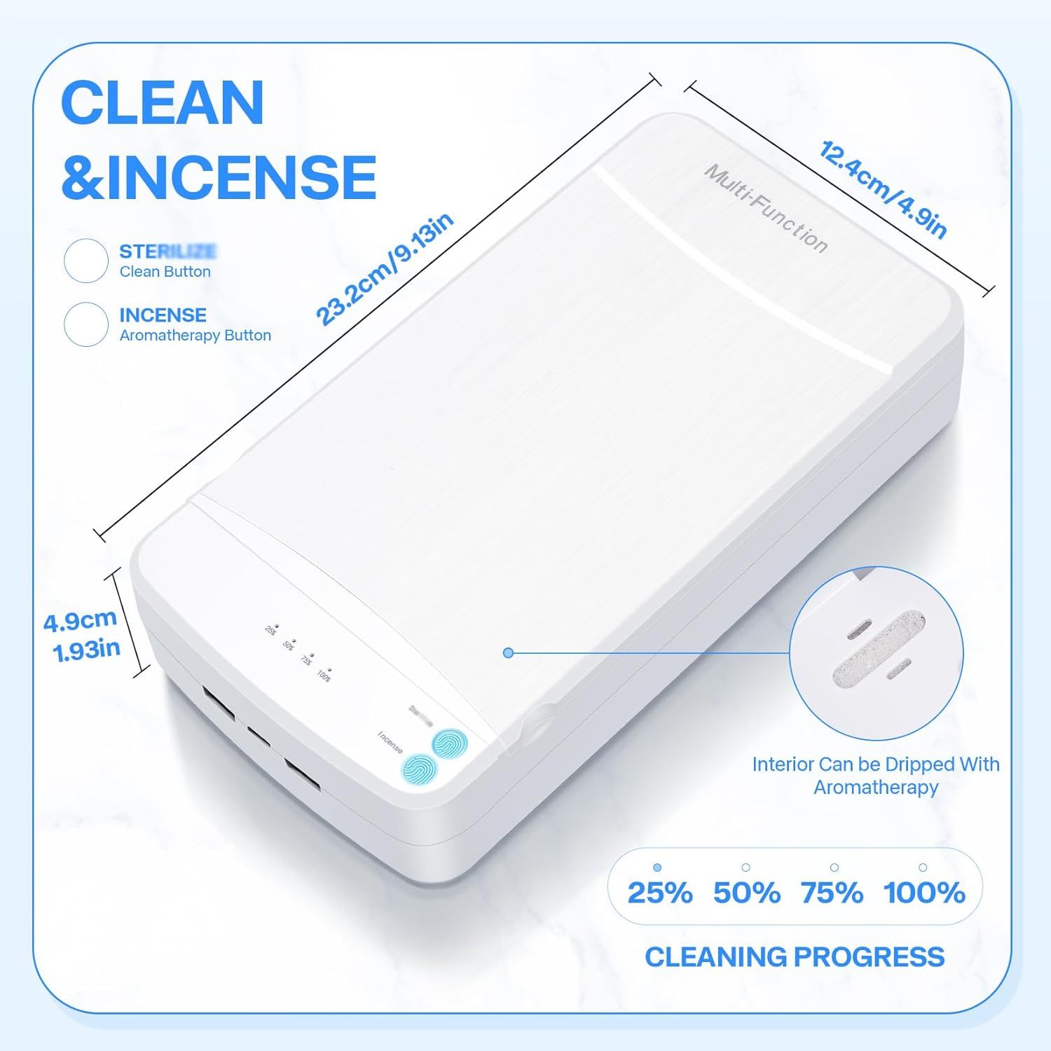 Multi-Function UV Sterilizer Box with Blue LED Light - 99.9% Germ Elimination, Dual Sterilize & Aromatherapy V1107-CS-ZWXSJH