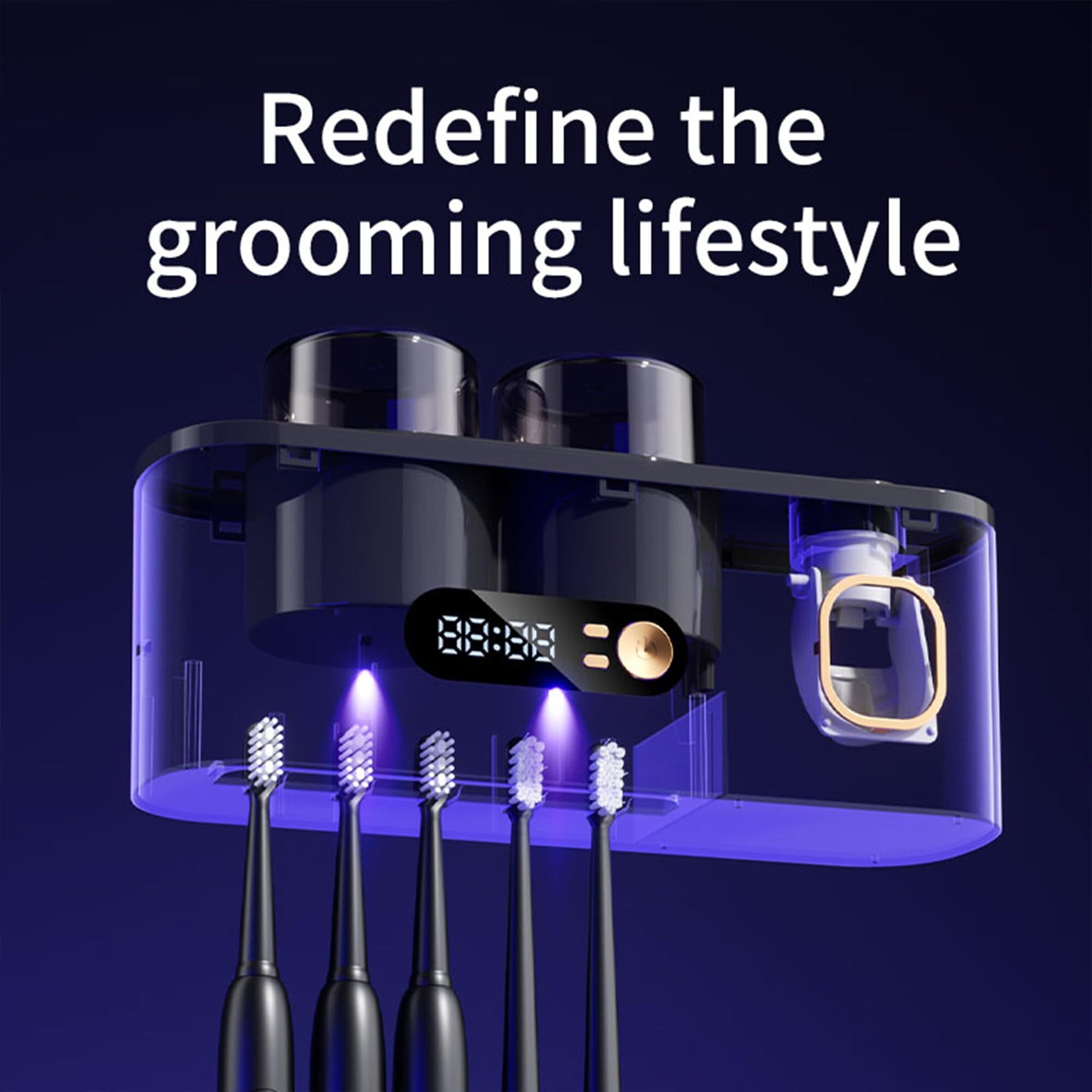 UV Toothbrush Holder with Disinfection & Toothpaste Dispenser - Wall-Mounted Bathroom Organizer with LED V1107-CS-ZWXYSJ
