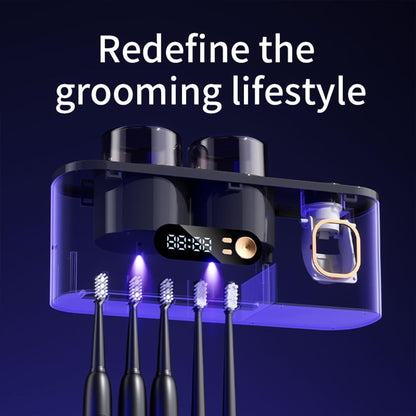 UV Toothbrush Holder with Disinfection & Toothpaste Dispenser - Wall-Mounted Bathroom Organizer with LED V1107-CS-ZWXYSJ