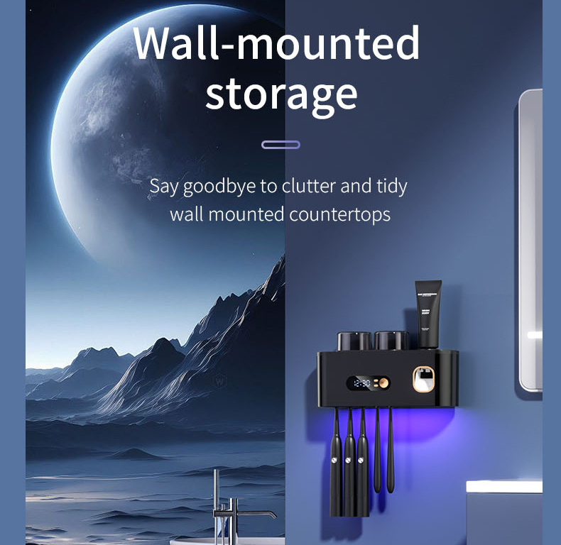 UV Toothbrush Holder with Disinfection & Toothpaste Dispenser - Wall-Mounted Bathroom Organizer with LED V1107-CS-ZWXYSJ