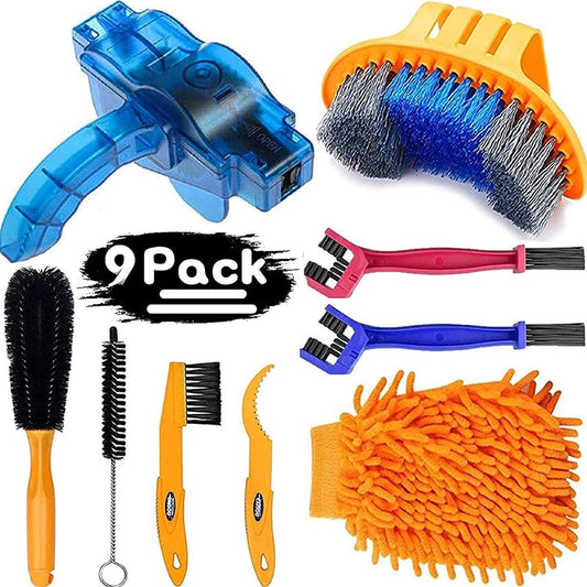 9-Piece Bike Cleaning Kit - Chain Cleaner, Tire Brush, Frame Scrubber, Gear Brush, Microfiber Glove for V1107-CS-ZXCQJTZ