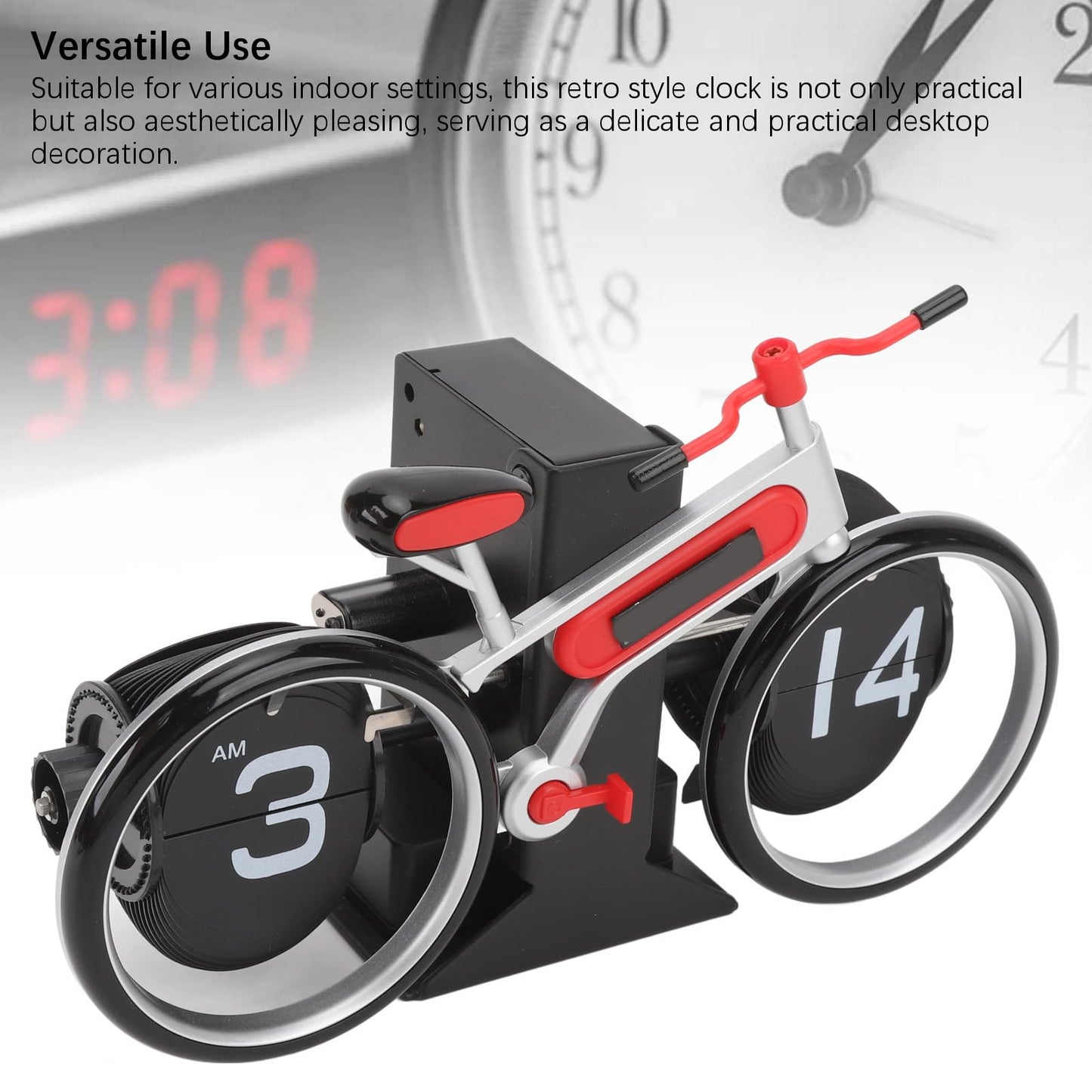 Modern Bicycle Flip Clock - Creative Mechanical Desk Timepiece with Dual Rotating Wheels, Retro Design for V1107-CS-ZXCZBHO