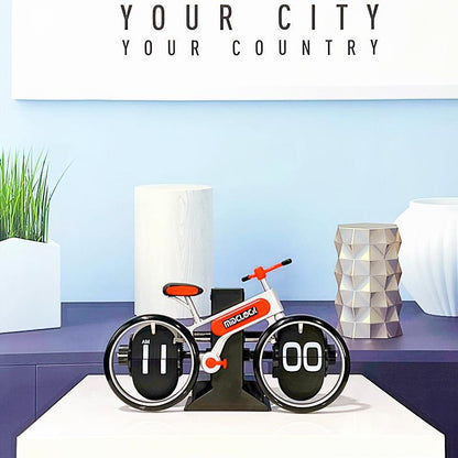 Modern Bicycle Flip Clock - Creative Mechanical Desk Timepiece with Dual Rotating Wheels, Retro Design for V1107-CS-ZXCZBHO