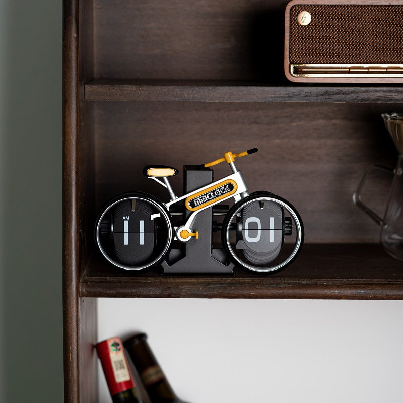 Modern Bicycle Flip Clock - Creative Mechanical Desk Timepiece with Dual Rotating Wheels, Retro Design for V1107-CS-ZXCZBHU
