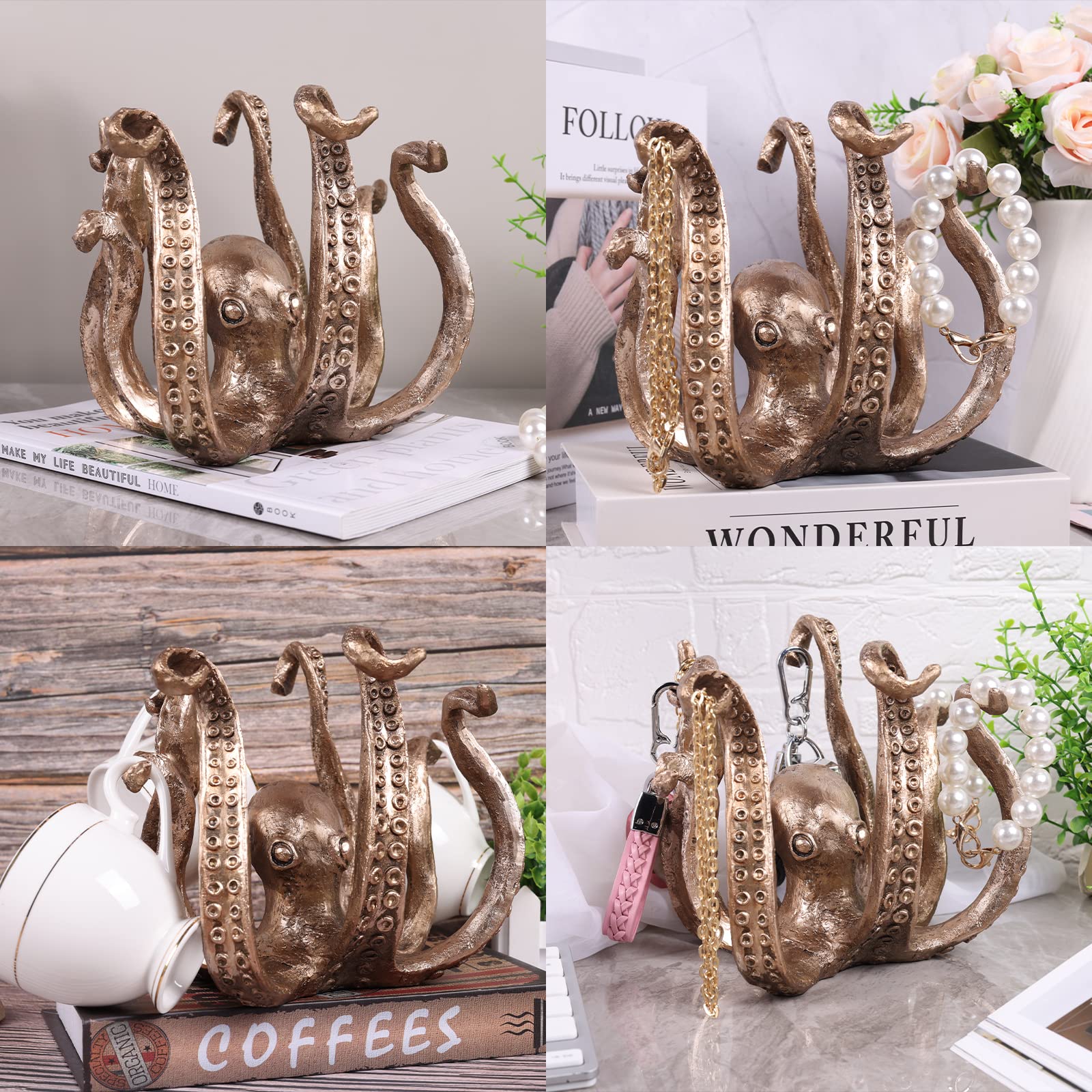 Multi-Functional Octopus Sculpture - Decorative Resin Cup Holder & Jewelry Organizer, Unique Home Accent for V1107-CS-ZYSZBJT