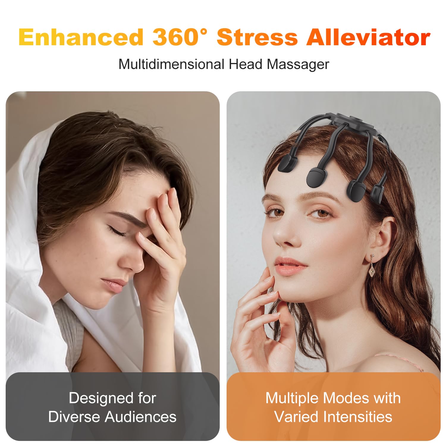 Wireless Octopus Head Massager - 8-Point Vibration Therapy, 360 degrees Scalp Relief, Rechargeable with 3 V1107-CS-ZYTBAMQ