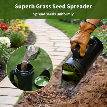 Handheld Garden Seed & Salt Spreader - 80oz Capacity, Adjustable Outlet, Ergonomic Handle for Fertilizer, V1107-CS-ZZBZQ