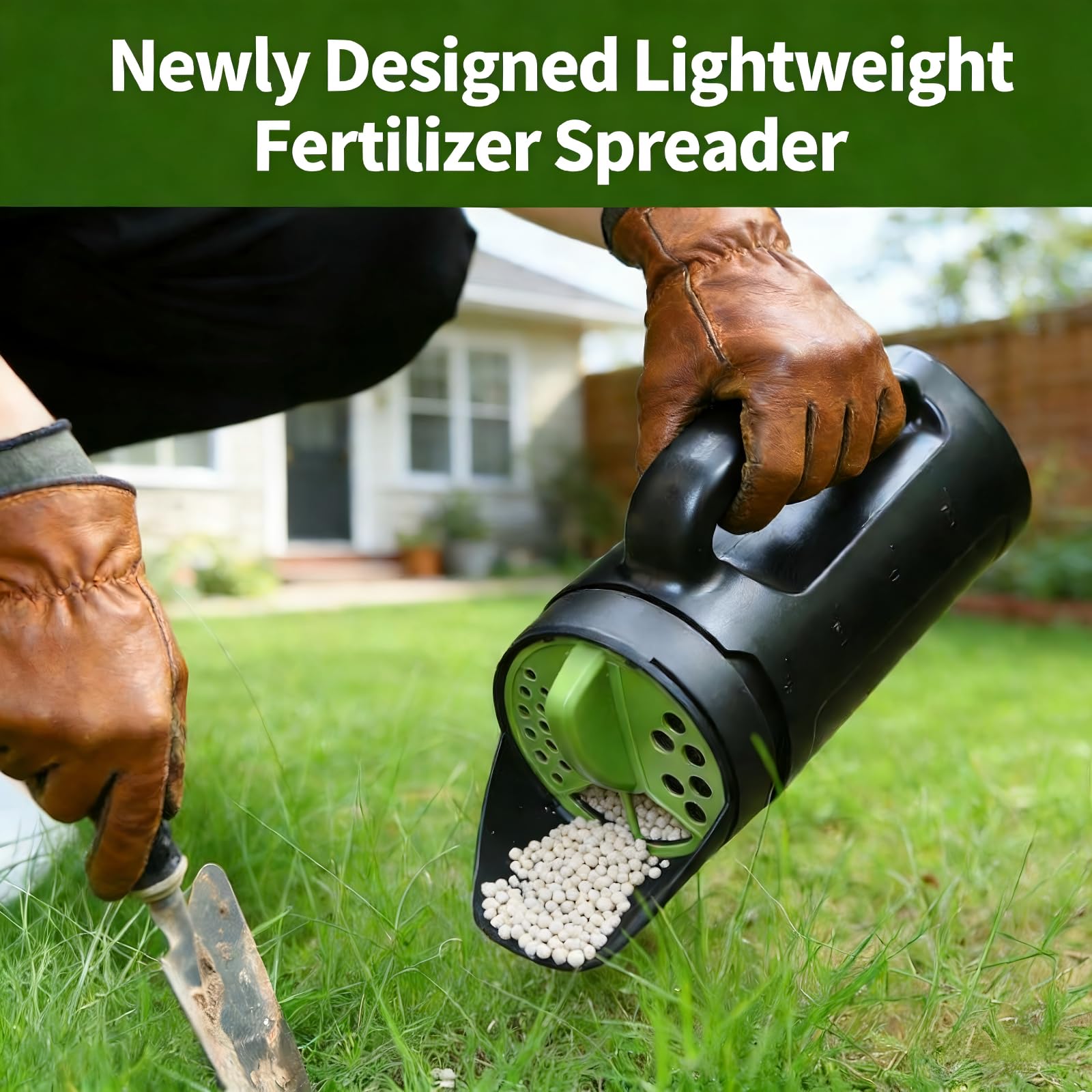 Handheld Garden Seed & Salt Spreader - 80oz Capacity, Adjustable Outlet, Ergonomic Handle for Fertilizer, V1107-CS-ZZBZQ