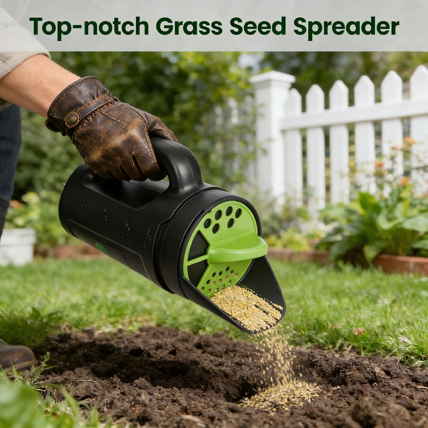 Handheld Garden Seed & Salt Spreader - 80oz Capacity, Adjustable Outlet, Ergonomic Handle for Fertilizer, V1107-CS-ZZBZQ