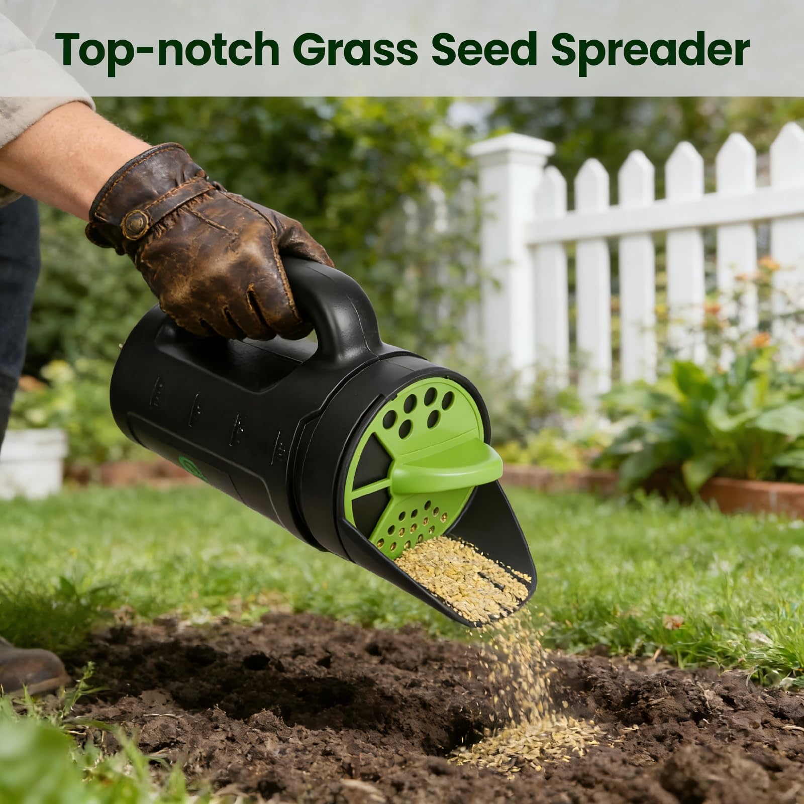 Handheld Garden Seed & Salt Spreader - 80oz Capacity, Adjustable Outlet, Ergonomic Handle for Fertilizer, V1107-CS-ZZBZQ