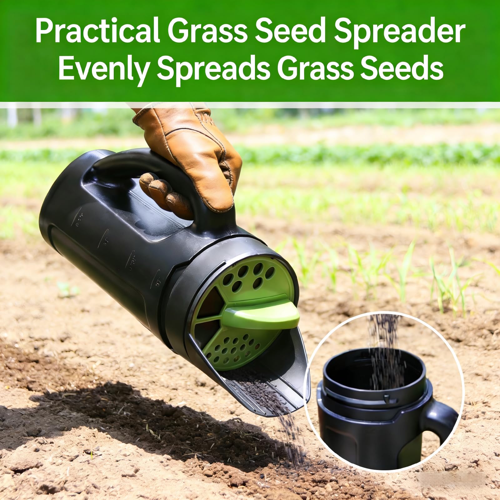 Handheld Garden Seed & Salt Spreader - 80oz Capacity, Adjustable Outlet, Ergonomic Handle for Fertilizer, V1107-CS-ZZBZQ