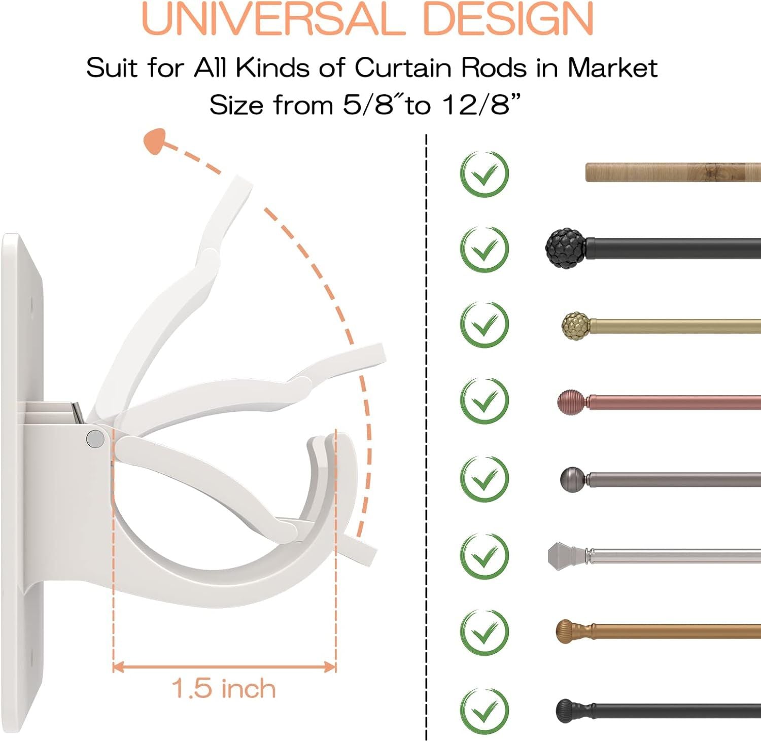 4-Pack No-Drill Self-Adhesive Curtain Rod Brackets for Smooth Walls, Universal Fit for Bathroom & Bedroom V1107-CSCLGGDJB