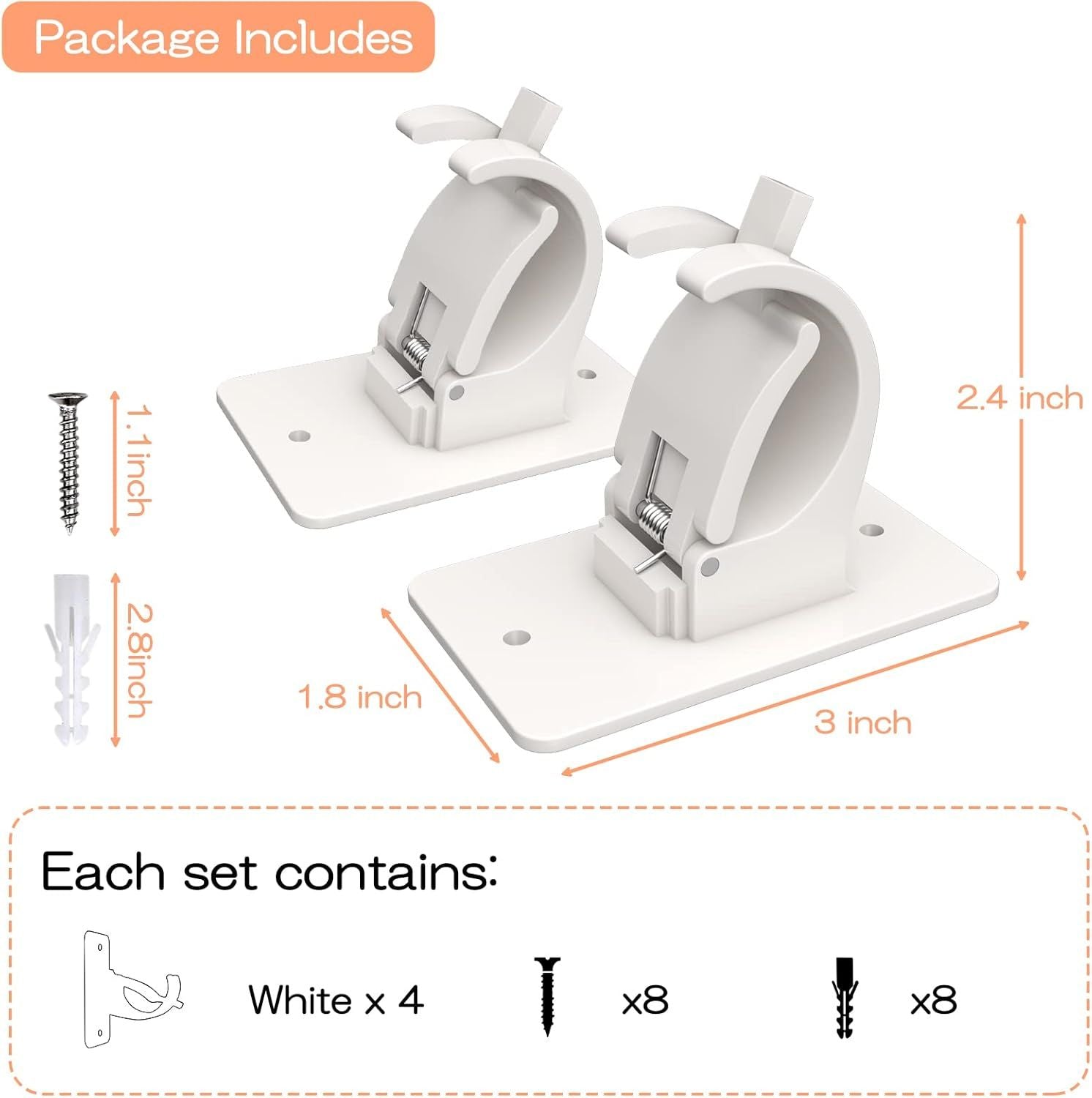 4-Pack No-Drill Self-Adhesive Curtain Rod Brackets for Smooth Walls, Universal Fit for Bathroom & Bedroom V1107-CSCLGGDJB