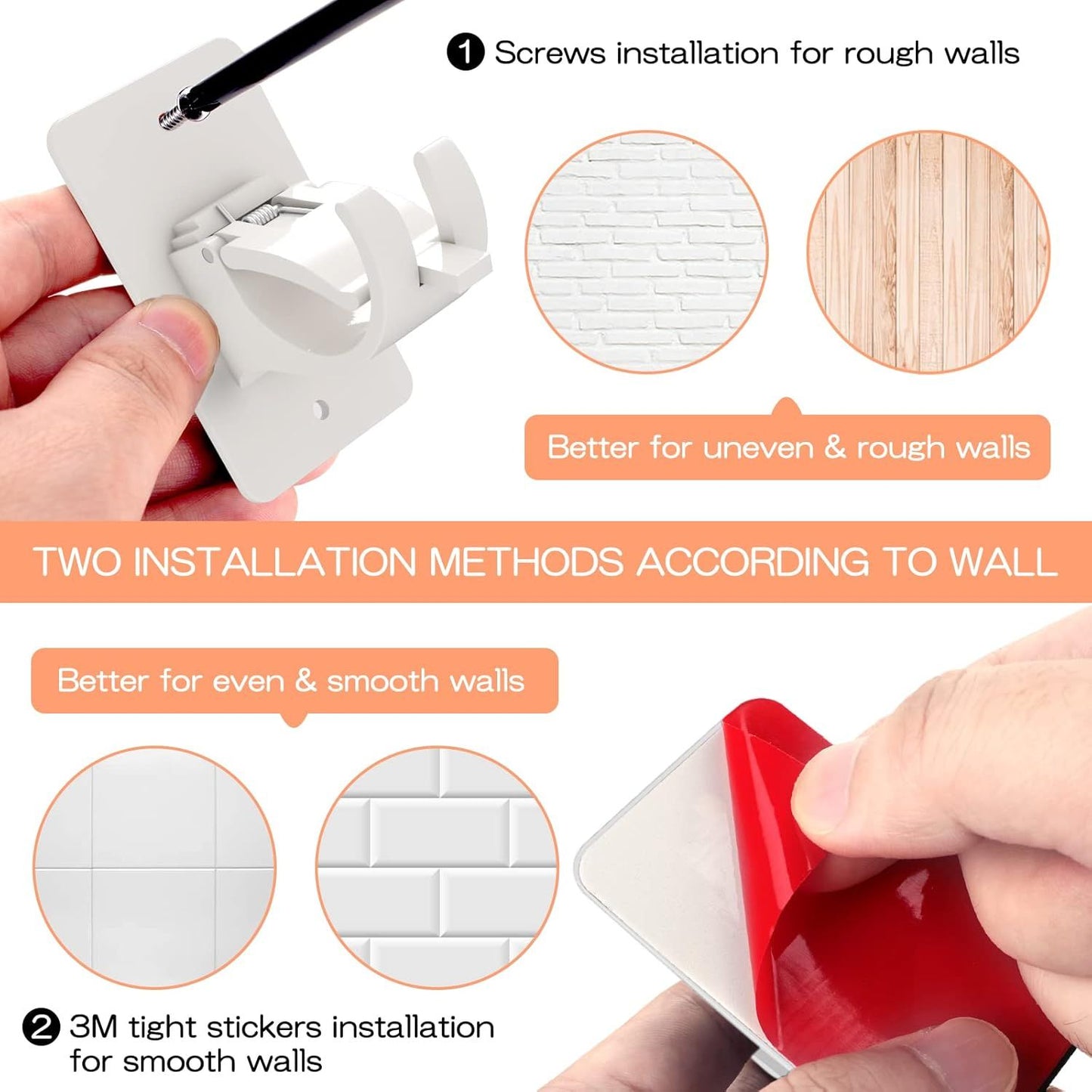 4-Pack No-Drill Self-Adhesive Curtain Rod Brackets for Smooth Walls, Universal Fit for Bathroom & Bedroom V1107-CSCLGGDJB