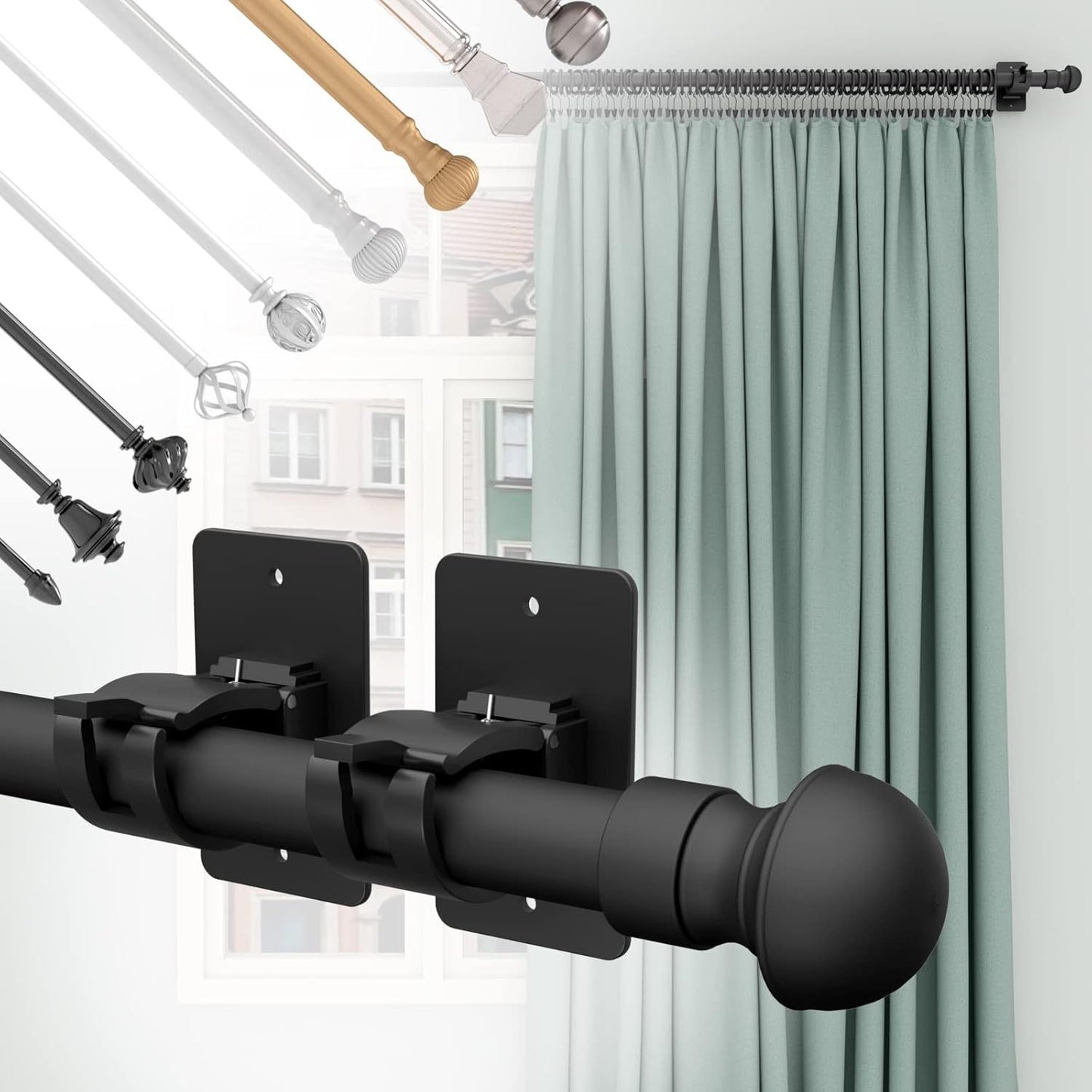 4-Pack No-Drill Self-Adhesive Curtain Rod Brackets for Smooth Walls, Universal Fit for Bathroom & Bedroom V1107-CSCLGGDJH