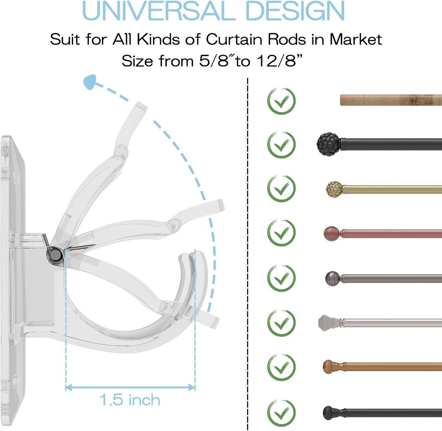 4-Pack No-Drill Self-Adhesive Curtain Rod Brackets for Smooth Walls, Universal Fit for Bathroom & Bedroom V1107-CSCLGGDJT