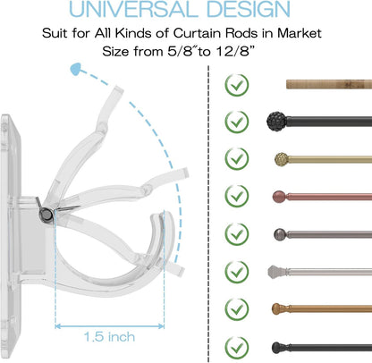 4-Pack No-Drill Self-Adhesive Curtain Rod Brackets for Smooth Walls, Universal Fit for Bathroom & Bedroom V1107-CSCLGGDJT