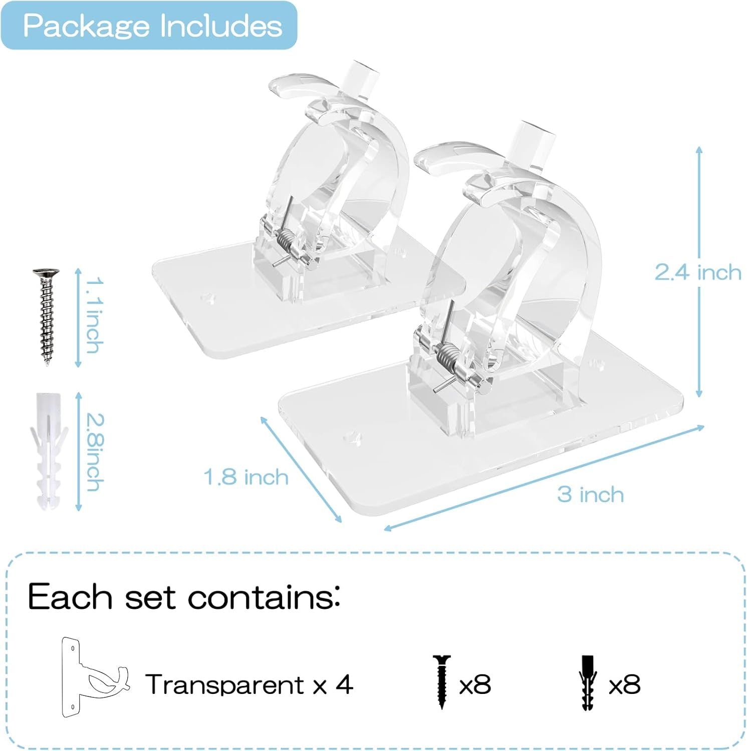 4-Pack No-Drill Self-Adhesive Curtain Rod Brackets for Smooth Walls, Universal Fit for Bathroom & Bedroom V1107-CSCLGGDJT