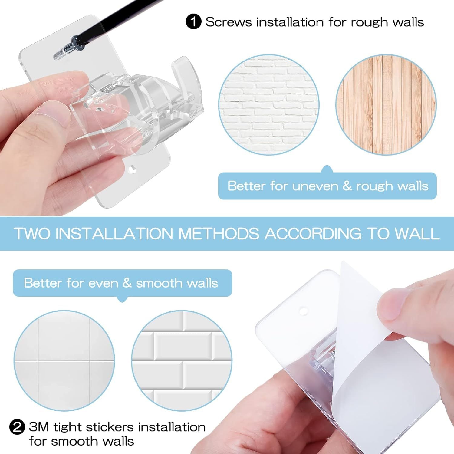 4-Pack No-Drill Self-Adhesive Curtain Rod Brackets for Smooth Walls, Universal Fit for Bathroom & Bedroom V1107-CSCLGGDJT