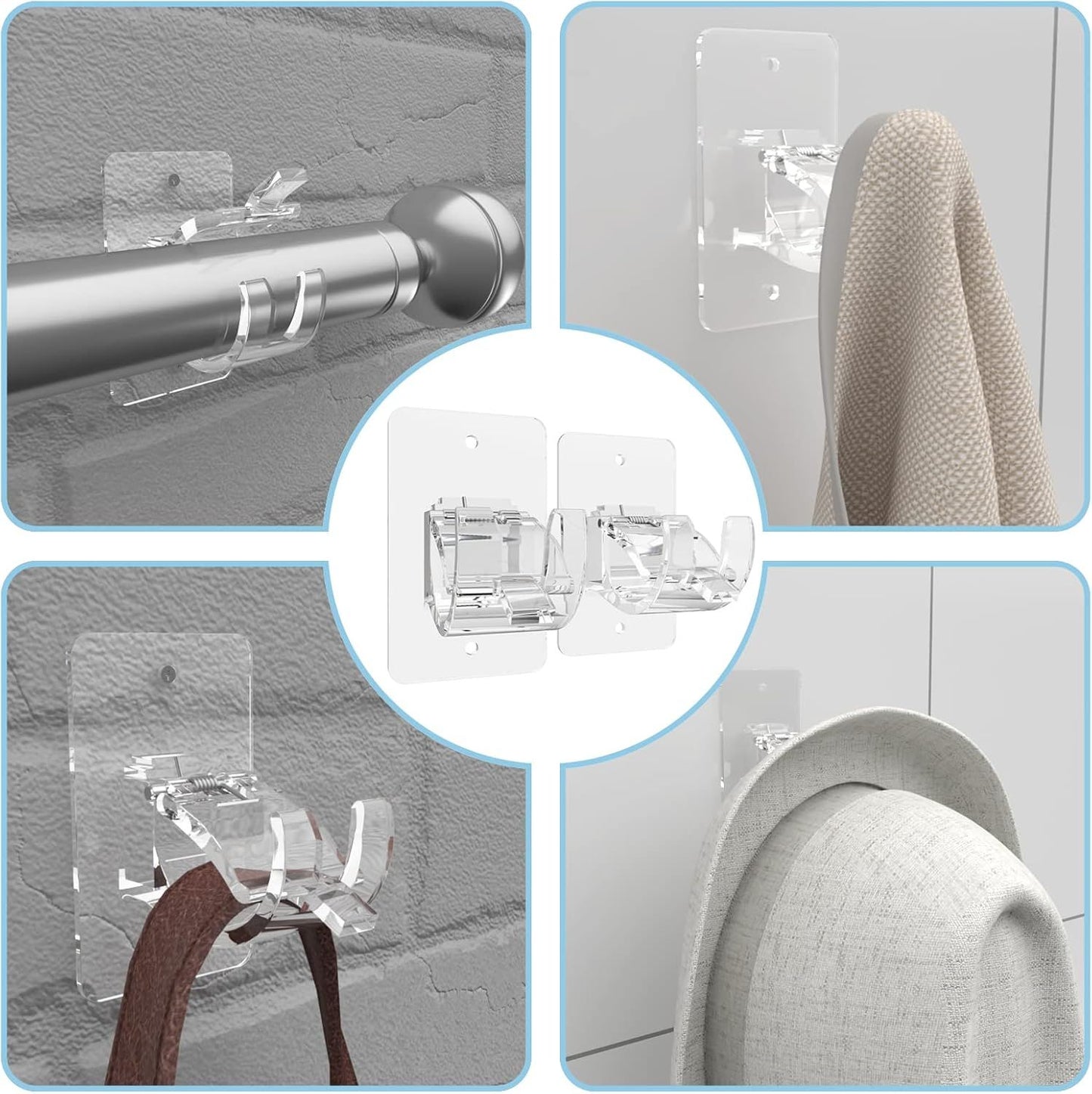 4-Pack No-Drill Self-Adhesive Curtain Rod Brackets for Smooth Walls, Universal Fit for Bathroom & Bedroom V1107-CSCLGGDJT