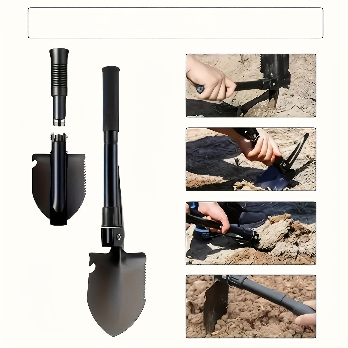 Multifunctional Camping Shovel with Compass for Gardening and Outdoor Adventures-Black V1107-DSZ-001-001
