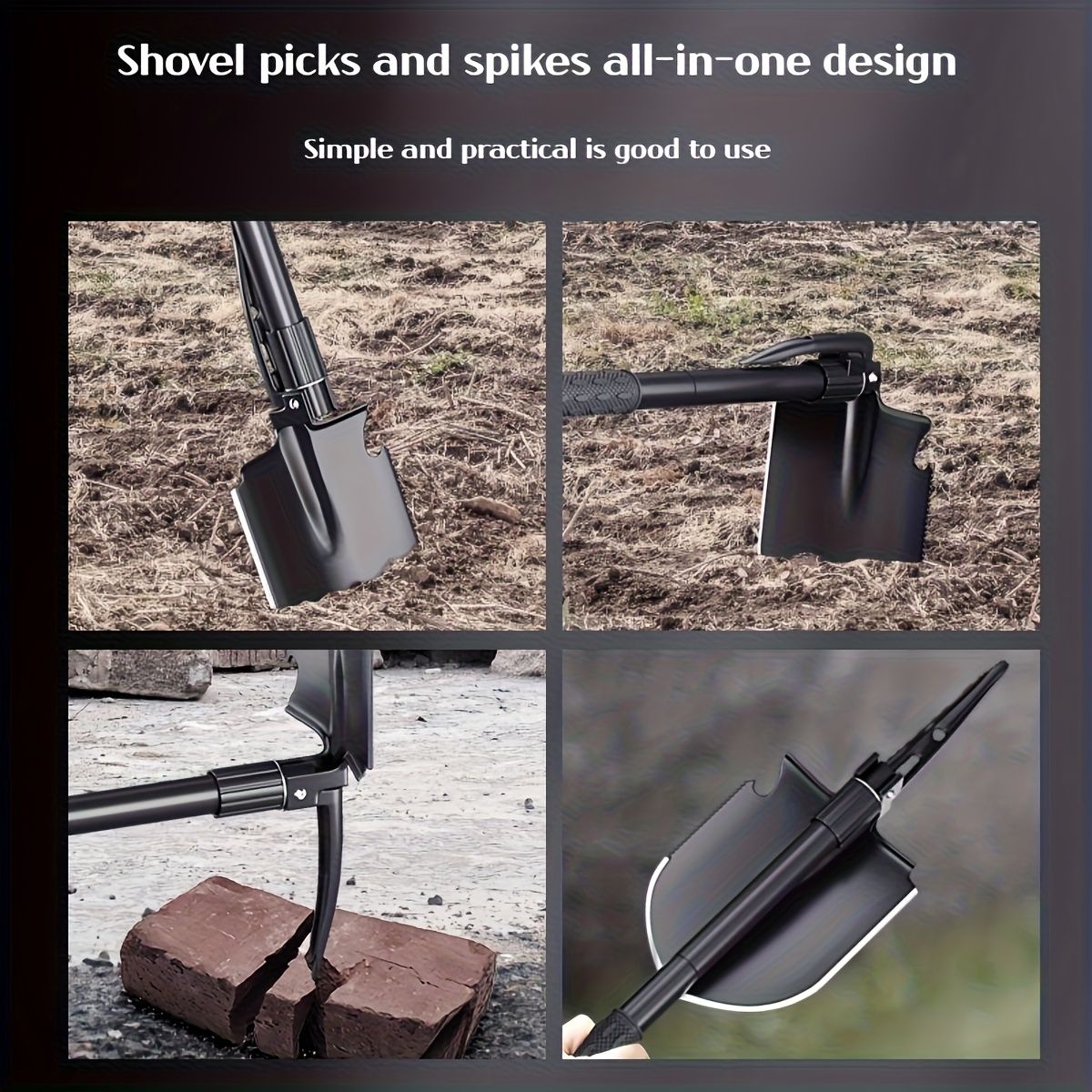 Multifunctional Camping Shovel with Compass for Gardening and Outdoor Adventures-Black V1107-DSZ-001-001