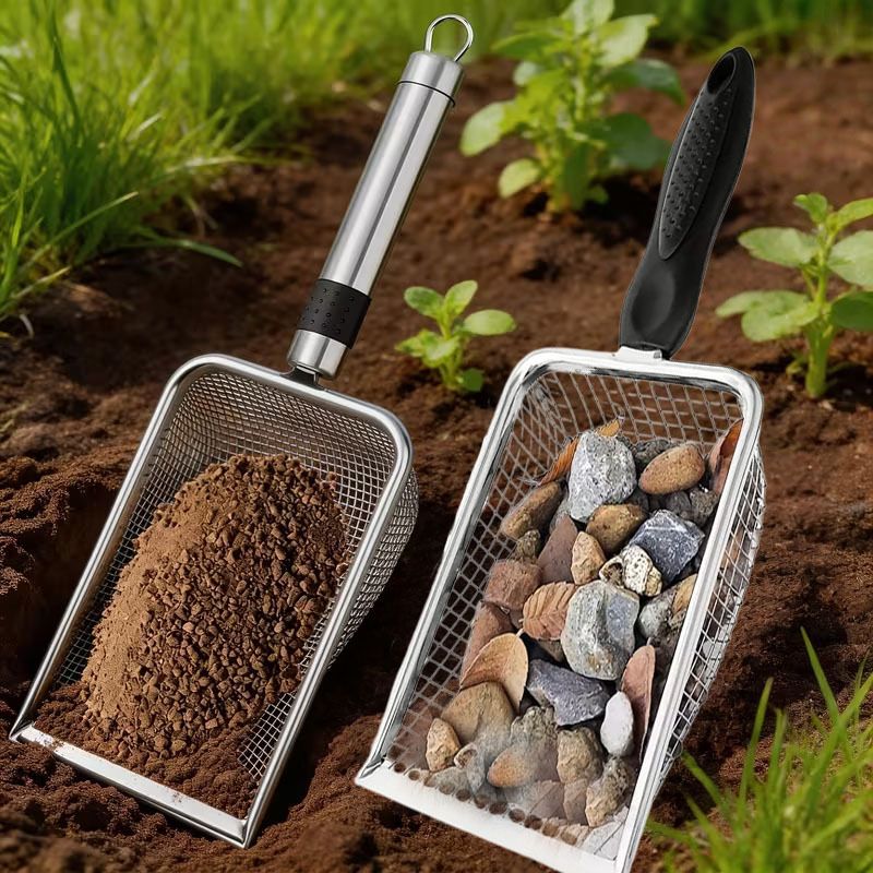 Stainless Steel Garden Sieve Scoop for Soil and Debris Separation-Silver V1107-DSZ-GTS-001