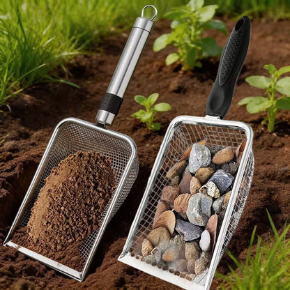 Stainless Steel Garden Sieve Scoop for Soil and Debris Separation-Silver V1107-DSZ-GTS-001