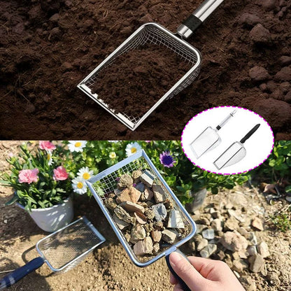 Stainless Steel Garden Sieve Scoop for Soil and Debris Separation-Silver V1107-DSZ-GTS-001