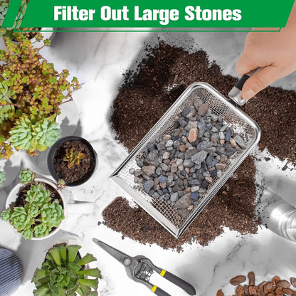 Stainless Steel Garden Sieve Scoop for Soil and Debris Separation-Silver V1107-DSZ-GTS-001