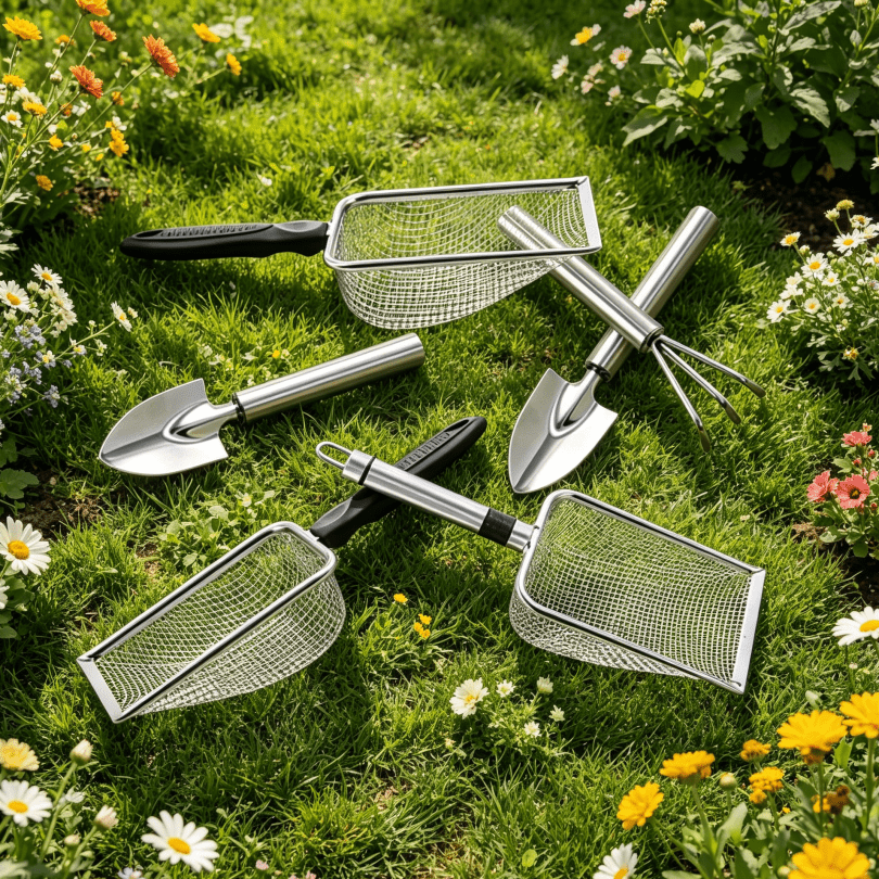 Stainless Steel Garden Sieve Scoop for Soil and Debris Separation-Silver V1107-DSZ-GTS-001