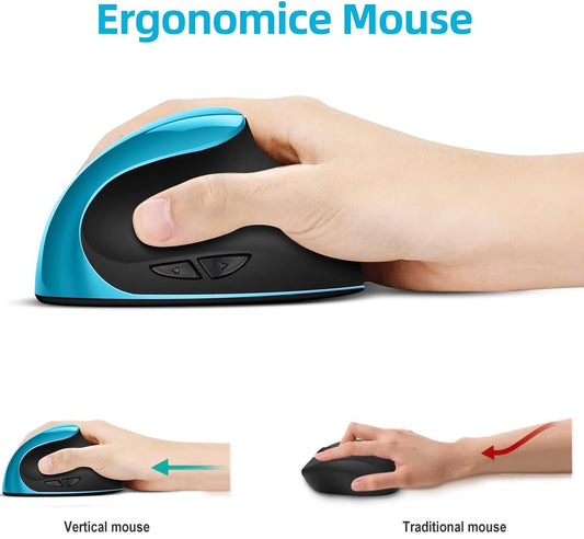 Blue Ergonomic Wireless Vertical Mouse (Small Hand-Friendly): USB-C Rechargeable, 2.4G 3-DPI, Reduce Wrist V1107-ERGONOMIC WIRELESS VERTICAL MOUSE