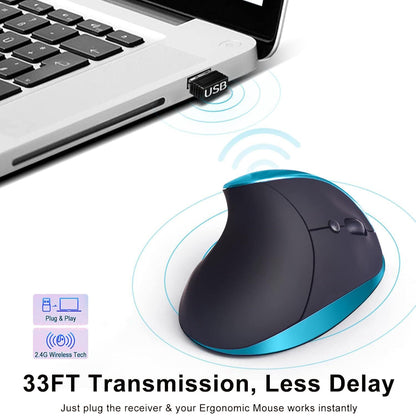 Blue Ergonomic Wireless Vertical Mouse (Small Hand-Friendly): USB-C Rechargeable, 2.4G 3-DPI, Reduce Wrist V1107-ERGONOMIC WIRELESS VERTICAL MOUSE