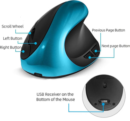Blue Ergonomic Wireless Vertical Mouse (Small Hand-Friendly): USB-C Rechargeable, 2.4G 3-DPI, Reduce Wrist V1107-ERGONOMIC WIRELESS VERTICAL MOUSE