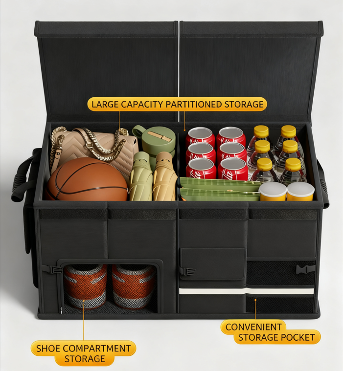 Foldable Car Trunk Organiser, 30L/60L Large Capacity Storage Box for Auto Boot, Multi-functional Cargo V1107-FOLDABLE CAR TRUNK ORGANISER2-ASH GREY