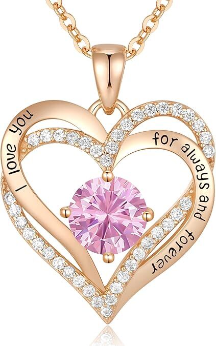 Forever Love Heart Birthstone Necklace: 925 Sterling Silver Personalized Jewelry for Mom, Wife, Friend with V1107-FOREVER LOVE HEART BIRTHSTONE NECKLACE1