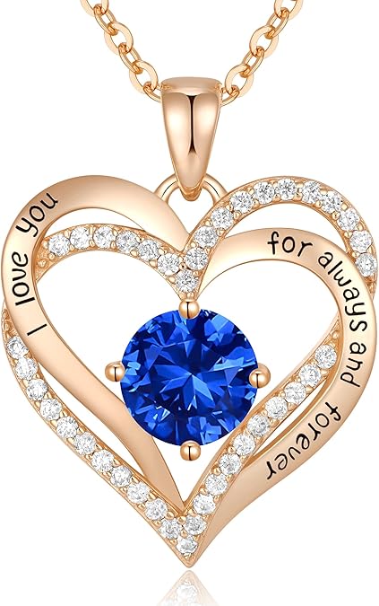 Forever Love Heart Birthstone Necklace: 925 Sterling Silver Personalized Jewelry for Mom, Wife, Friend with V1107-FOREVER LOVE HEART BIRTHSTONE NECKLACE3