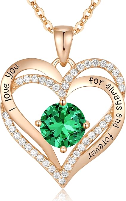 Forever Love Heart Birthstone Necklace: 925 Sterling Silver Personalized Jewelry for Mom, Wife, Friend with V1107-FOREVER LOVE HEART BIRTHSTONE NECKLACE4