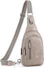 Grey Faux Leather Sling Bag: Unisex, Spacious, Reversible Crossbody for Aussies V1107-GREY FAUX LEATHER SLING BAG