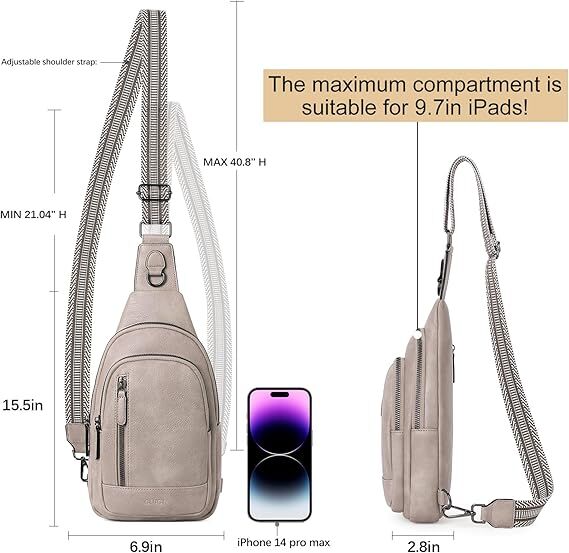 Grey Faux Leather Sling Bag: Unisex, Spacious, Reversible Crossbody for Aussies V1107-GREY FAUX LEATHER SLING BAG