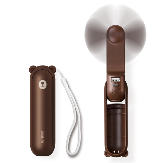 Handheld Mini Fan (Brown), 3-in-1 USB Rechargeable Portable Fan with Power Bank & Flashlight, Pocket Design V1107-HANDHELD MINI FAN (BROWN)