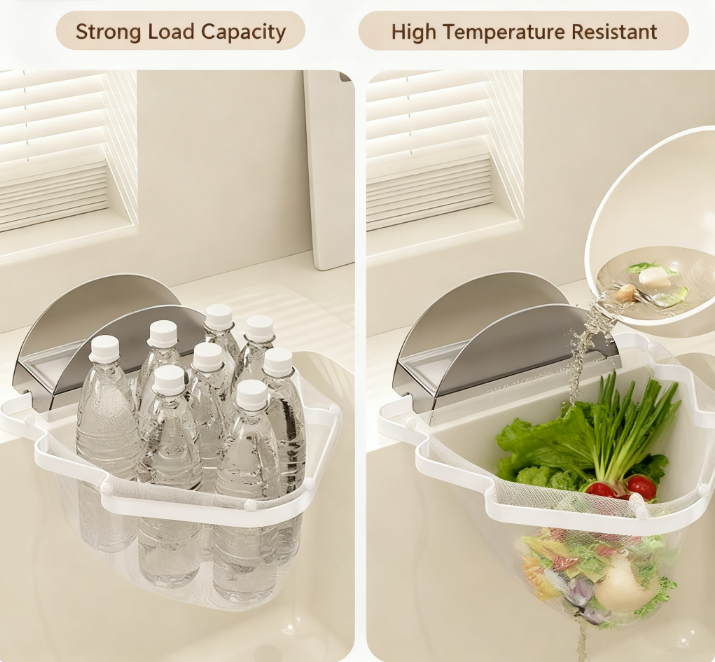 Kitchen Sink Filter Rack with 100 12cm*15cm Mesh Bags, Foldable Food Waste Strainer, Multi-functional Drain V1107-KITCHEN SINK FILTER RACK-WHITE