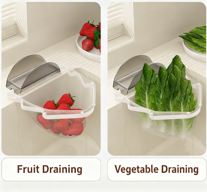Kitchen Sink Filter Rack with 100 12cm*15cm Mesh Bags, Foldable Food Waste Strainer, Multi-functional Drain V1107-KITCHEN SINK FILTER RACK-WHITE