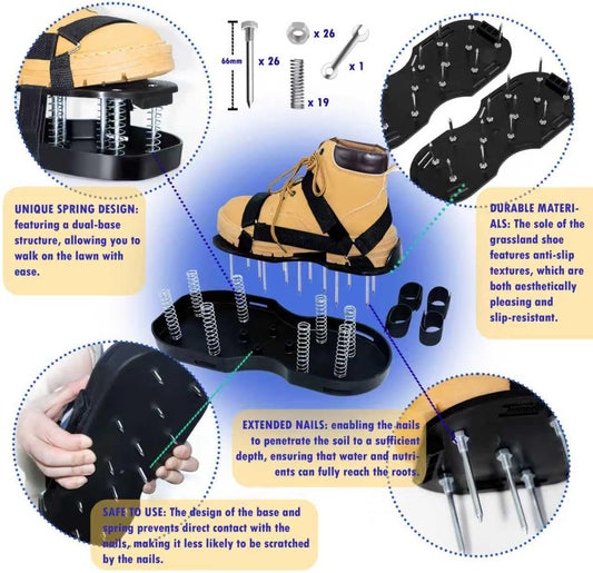 Lawn Aerator Shoes with Spring Base & Spikes: Adjustable Strap, Double-Layer Design for Healthy Lawns in V1107-LAWN AERATOR SHOES