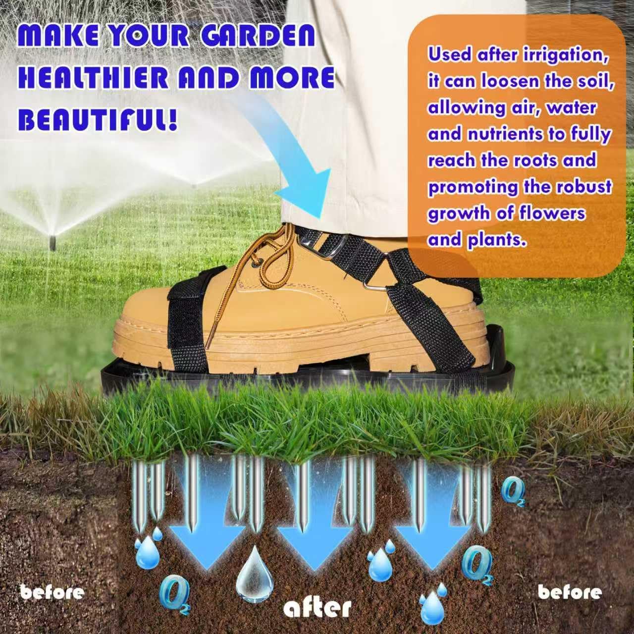 Lawn Aerator Shoes with Spring Base & Spikes: Adjustable Strap, Double-Layer Design for Healthy Lawns in V1107-LAWN AERATOR SHOES