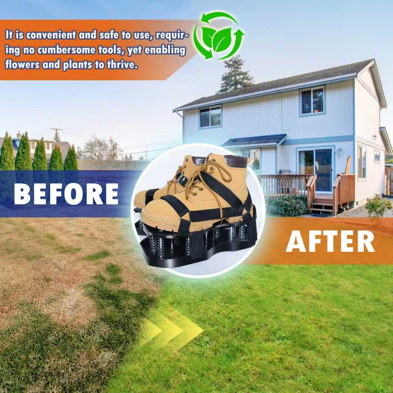 Lawn Aerator Shoes with Spring Base & Spikes: Adjustable Strap, Double-Layer Design for Healthy Lawns in V1107-LAWN AERATOR SHOES