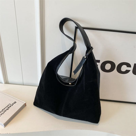Leather Hobo Bags for Women Brown Purses Suede Purse Slouchy Tote Bag Suede Tote Bag Fall Winter Purses V1107-LEATHER HOBO BAGS-BLACK