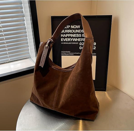 Leather Hobo Bags for Women Brown Purses Suede Purse Slouchy Tote Bag Suede Tote Bag Fall Winter Purses V1107-LEATHER HOBO BAGS-BROWN